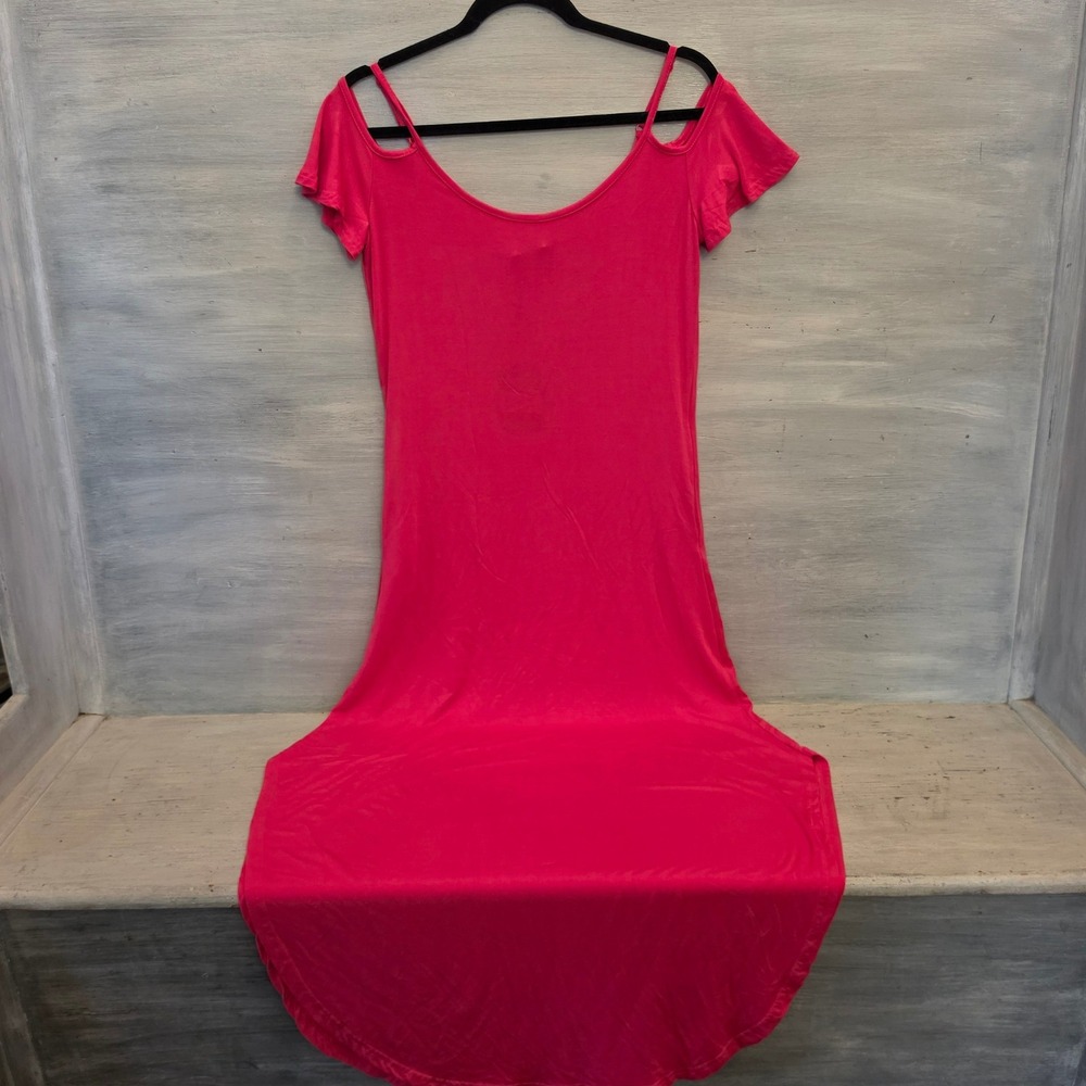White Mark Fuchsia Pink Off Shoulder Flutter Sleeve Maxi Dress Size Medium NWT